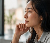 A person pausing thoughtfully